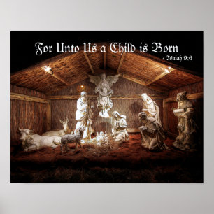 Kerstantieke Jezus Natitivity Manger Scene Poster
