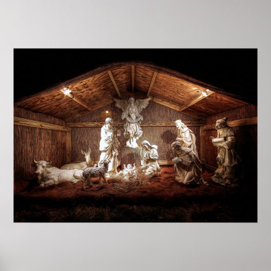 Kerstantieke Jezus Natitivity Manger Scene Poster (Voorkant)