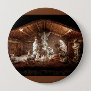 Kerstantieke Jezus Natitivity Manger Scene Ronde Button 4,0 Cm
