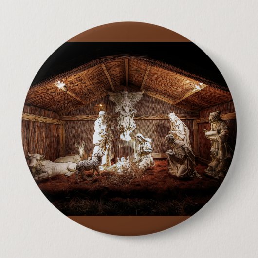 Kerstantieke Jezus Natitivity Manger Scene Ronde Button 4,0 Cm (Voorkant)
