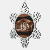 Kerstantieke Jezus Natitivity Manger Scene Tin Sneeuwvlok Ornament (Rechts)