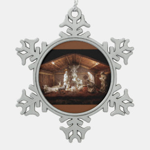 Kerstantieke Jezus Natitivity Manger Scene Tin Sneeuwvlok Ornament