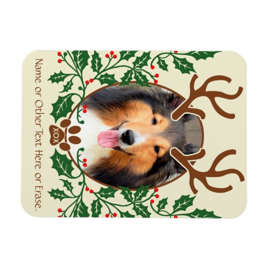 KerstAntlers voor honden/katten - Persoonlijke fot Magneet (Horizontaal)