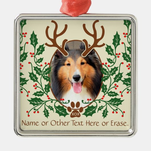 KerstAntlers voor honden/katten - Persoonlijke fot Metalen Ornament (Voorkant)