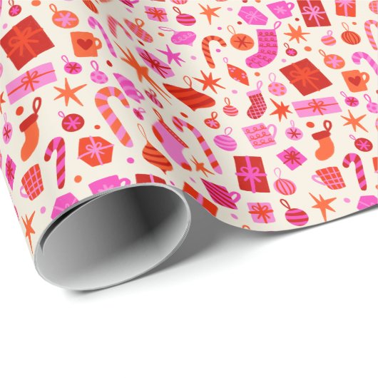 Kerstapapier voor rood en roze snoepriet cadeaupapier (Rol Hoek)