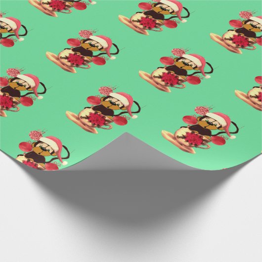 Kerstapenkruid groen rood cadeaupapier (Hoek)