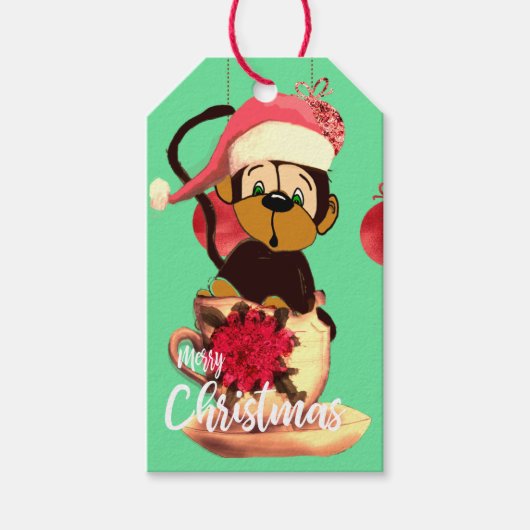 Kerstapenstaafrode rode roodnaam cadeaulabel (Voorkant)