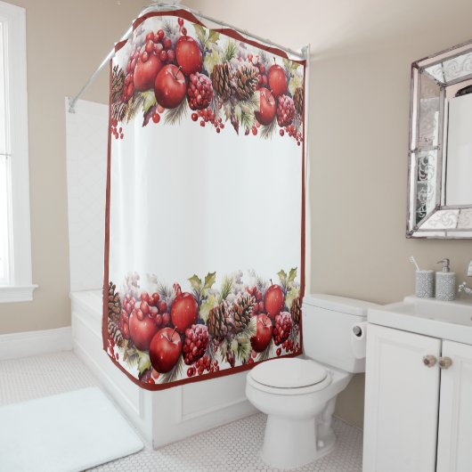 Kerstappels Pijnappels Hulstbessen Douchegordijn (In situ)