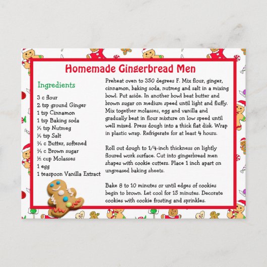 Kerstarecept voor ontbijtkoek briefkaart (Voorkant)