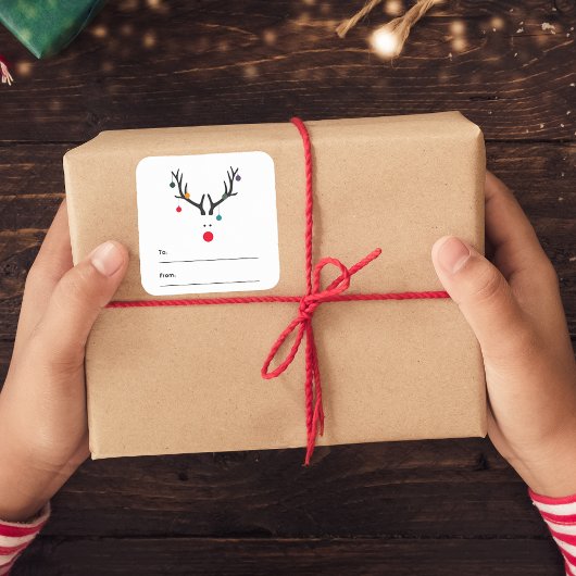 Kerstarendieren zwart wit rood vierkante sticker