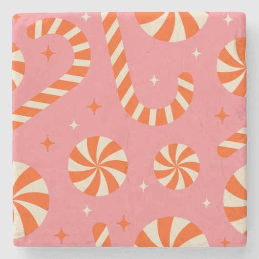 Kerstaretro-patroon voor snoepsuikerriet stenen onderzetter (Voorkant)