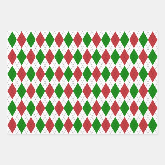 KerstArgyle White Green en Red Inpakpapier Vel (Voorkant)