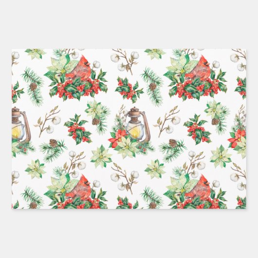 Kerstarode kerbessen Kardinalen Poinsettia Inpakpapier Vel (Voorkant 3)