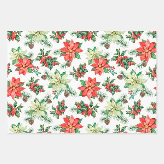 Kerstarode kerbessen Kardinalen Poinsettia Inpakpapier Vel (Voorkant 2)
