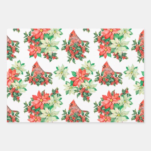 Kerstarode kerbessen Kardinalen Poinsettia Inpakpapier Vel (Voorkant)