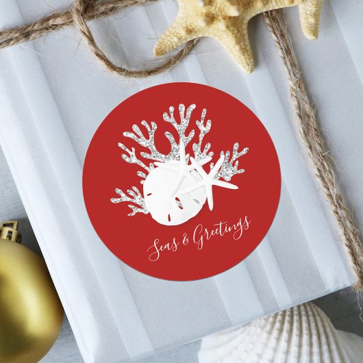 Kerstarode Zeeen en groeten voor de kust Ronde Sticker