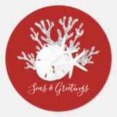Kerstarode Zeeen en groeten voor de kust Ronde Sticker (Voorkant)
