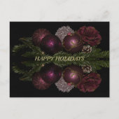 Kerstaroze rode versieringen Groene bladeren Zwart Briefkaart (Voorkant)