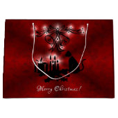 Kerstartiest met zwarte kat groot cadeauzakje (Voorkant)