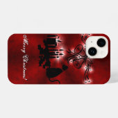 Kerstartiest met zwarte kat iPhone hoesje (Achterkant horizontaal)