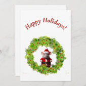 Kerstartikelen - Kerstman Muis in Krans Feestdagenkaart (Voorkant / Achterkant)