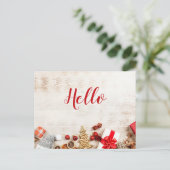Kerstartikelen op een roestvast bord Hallo Briefkaart (Staand voorkant)
