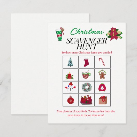 Kerstartikelen Scavenger Hunt Game Kaart (Voorkant / Achterkant)