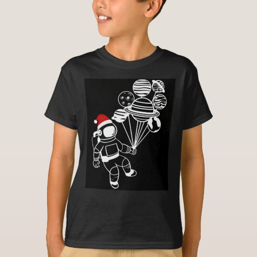 kerstastronaut, grappige planeten bellen t-shirt (Voorkant)