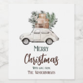 Kerstauto aangepaste vakantie Waterverf Wijn Etiket (Enkel label)