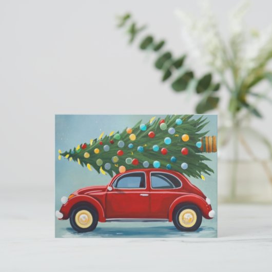 Kerstauto Briefkaart (Staand voorkant)