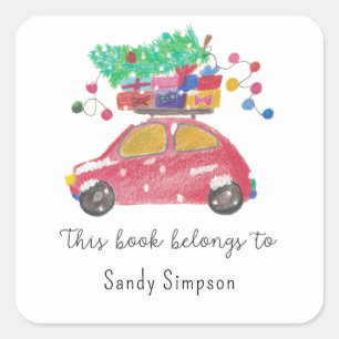 Kerstauto - dit boek is van vierkante sticker