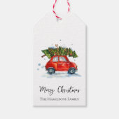 Kerstauto en dennen cadeaulabel (Voorkant)