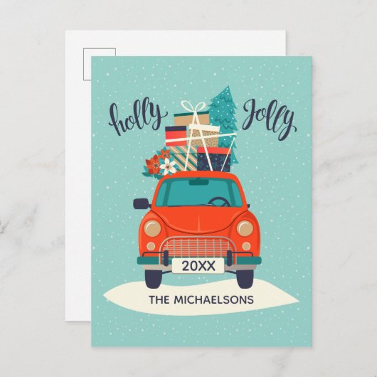 Kerstauto | Kerstkaart Feestdagenkaart (Voorkant / Achterkant)