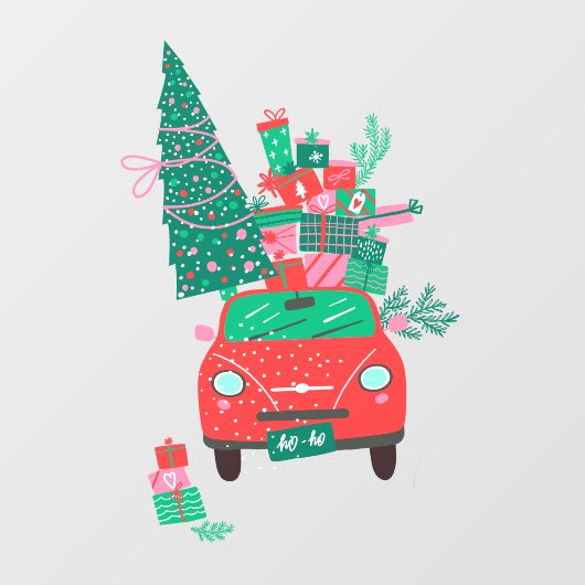 Kerstauto met boom- en kerstfeestdag1 raamsticker (Vel)