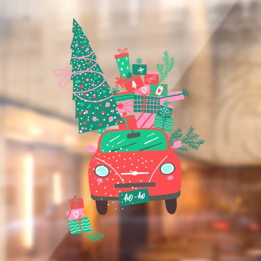 Kerstauto met boom- en kerstfeestdag1 raamsticker (Vel 2)