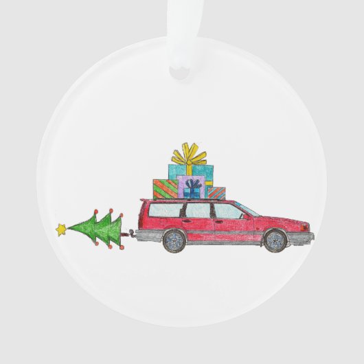 Kerstauto met cadeautjes ornament (voorkant)
