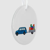 Kerstauto met cadeautjes ornament (voorkant)