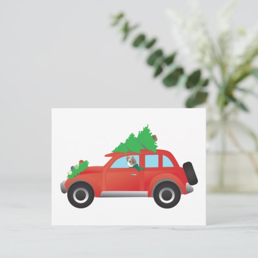 Kerstauto, met Papillon of met lange haren, met ke Feestdagenkaart (Staand voorkant)