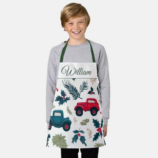 Kerstauto's ontwerp | Kinderen schort met eigen na (Gedragen)