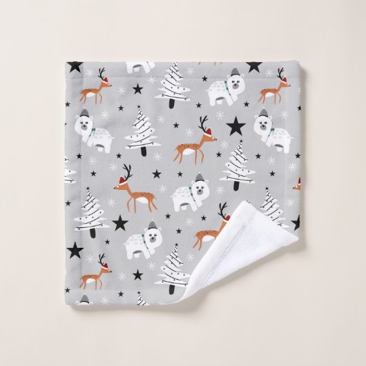 Kerstaven, Beren en rendieren Bad Handdoek (Wasdoekje)