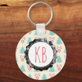 Kerstaven, Bows & Baubles Patroonogram Sleutelhanger (Voorkant)