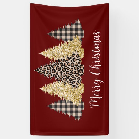 Kerstaven Cheetah Print Buffalo Pset Glitter Spandoek (Verticaal)
