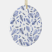 Kerstaven en bessen - blauw keramisch ornament (Rechts)