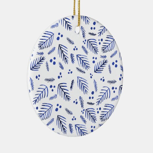 Kerstaven en bessen - blauw keramisch ornament (Rechts)