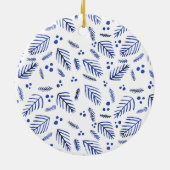 Kerstaven en bessen - blauw keramisch ornament (Achterkant)