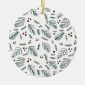 Kerstaven en bessen - blauwgroen keramisch ornament (Voorkant)