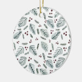 Kerstaven en bessen - blauwgroen keramisch ornament (Links)