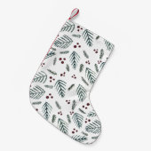 Kerstaven en bessen - blauwgroen kleine kerstsok (Voorkant (Hangend))