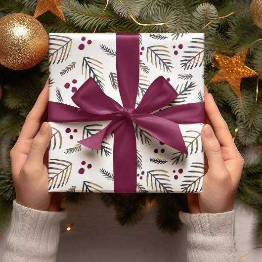 Kerstaven en bessen - Bourgogne Inpakpapier Vel