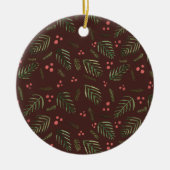 Kerstaven en bessen - bruin en groen keramisch ornament (Voorkant)